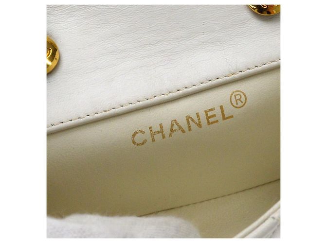 Chanel Vintage Full Flap Quilted Lambskin Mini Bianco - vista 7