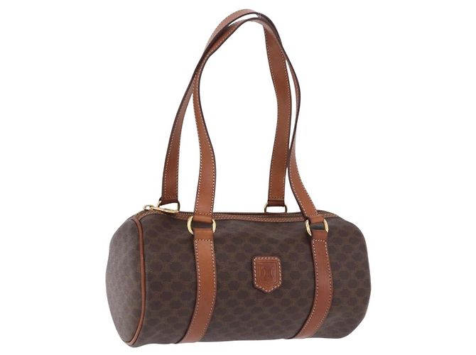 Céline Celine Vintage Barrel Macadam Canvas & Leather Marrone - vista 3