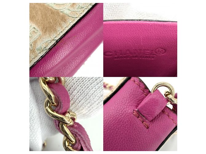 Chanel Mini Pochette Beige in Pelle di Vitello Oro D'oro - vista 6