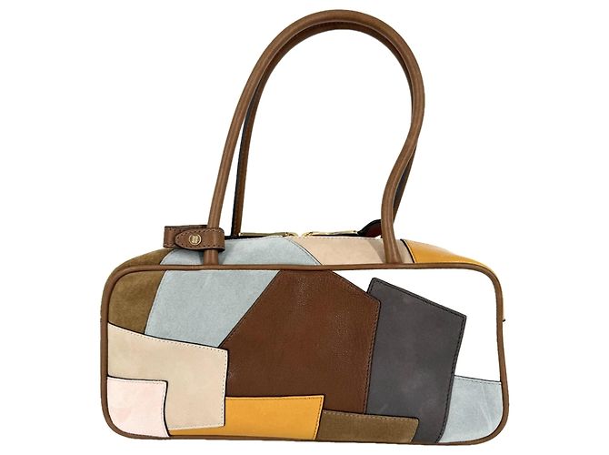 Borsa Tote Miu Miu da Donna con Fiocco e Patchwork Marrone Bianco Multicolore - vista 2