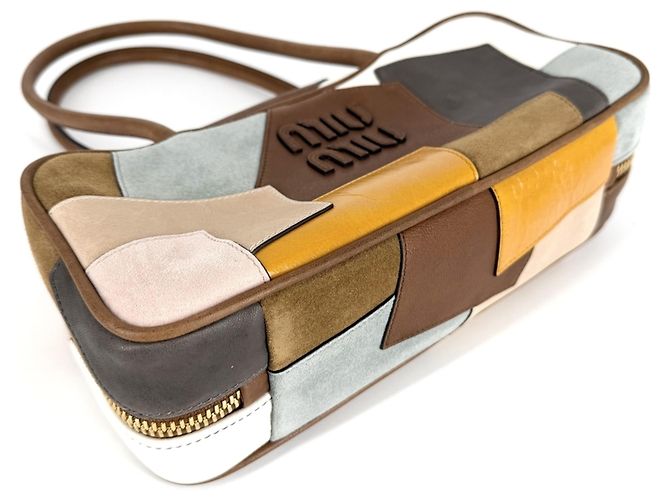 Borsa Tote Miu Miu da Donna con Fiocco e Patchwork Marrone Bianco Multicolore - vista 3