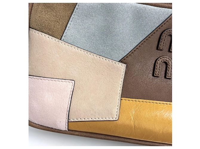 Borsa Tote Miu Miu da Donna con Fiocco e Patchwork Marrone Bianco Multicolore - vista 8