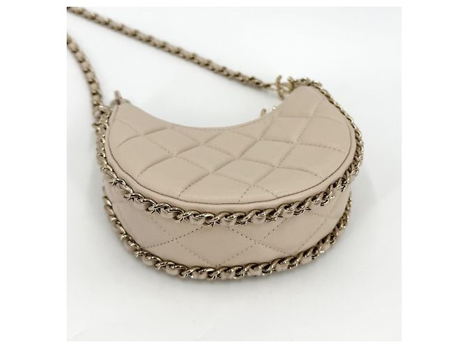 Bolso de hombro Mini Hobo para mujer Chanel Blanco Beige Dorado - vista 3