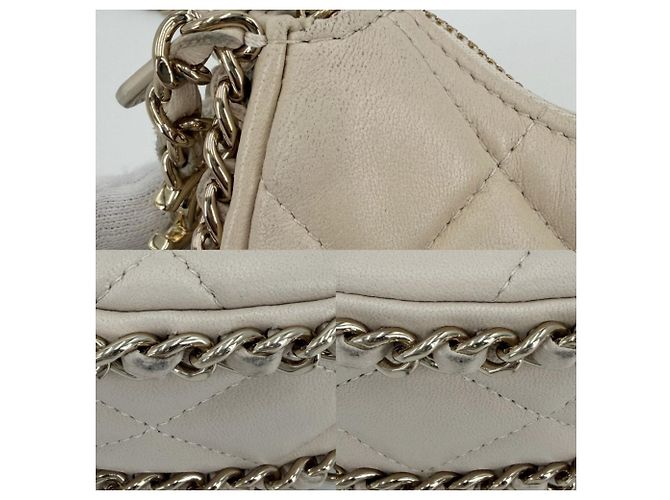 Bolso de hombro Mini Hobo para mujer Chanel Blanco Beige Dorado - vista 6