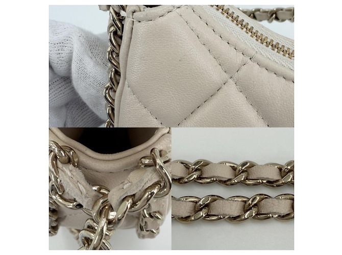 Bolso de hombro Mini Hobo para mujer Chanel Blanco Beige Dorado - vista 7
