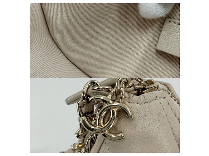 Bolso de hombro Mini Hobo para mujer Chanel Blanco Beige Dorado - vista 8