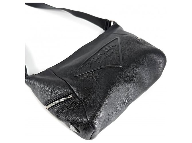 Borsa a tracolla in pelle Prada Nero Bianco - vista 3
