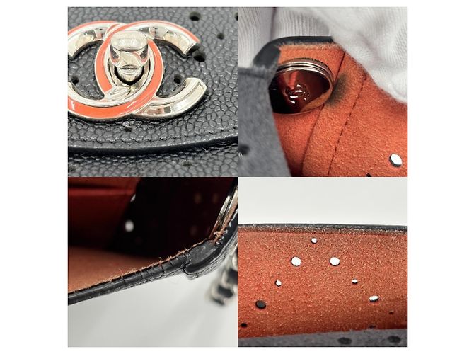 Borsa a tracolla traforata Chanel Nero Bianco Arancione - vista 6