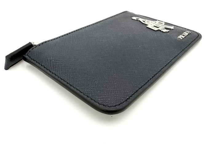 Monedero Prada de piel Saffiano Blanco Azul marino - vista 3