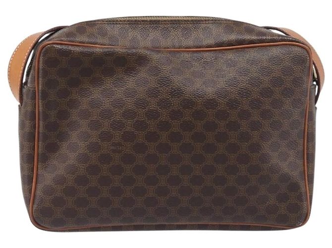 Céline Celine Vintage Macadam Circle Logo Canvas and Leather Marrone - vista 2