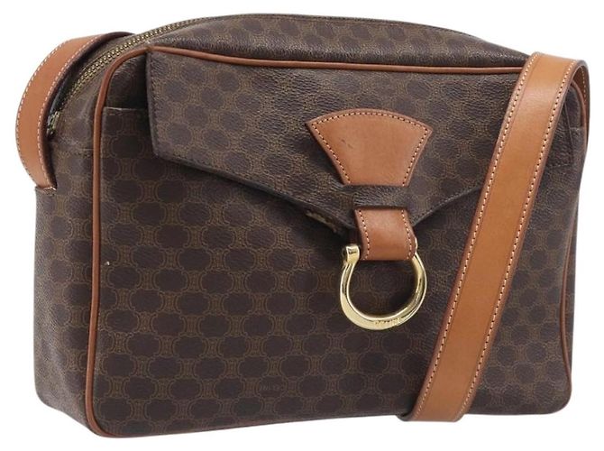 Céline Celine Vintage Macadam Circle Logo Canvas and Leather Marrone - vista 3