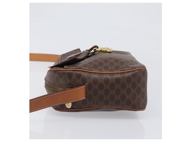 Céline Celine Vintage Macadam Circle Logo Canvas and Leather Marrone - vista 6