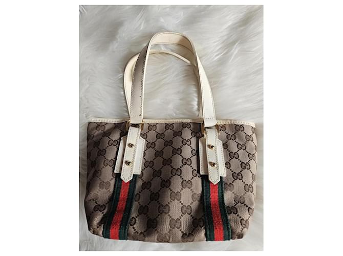 Mini Borsa Gucci GG Monogram in canvas con strisce Web Marrone Bianco Rosso Verde - vista 10