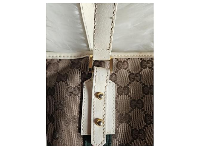 Mini Borsa Gucci GG Monogram in canvas con strisce Web Marrone Bianco Rosso Verde - vista 2