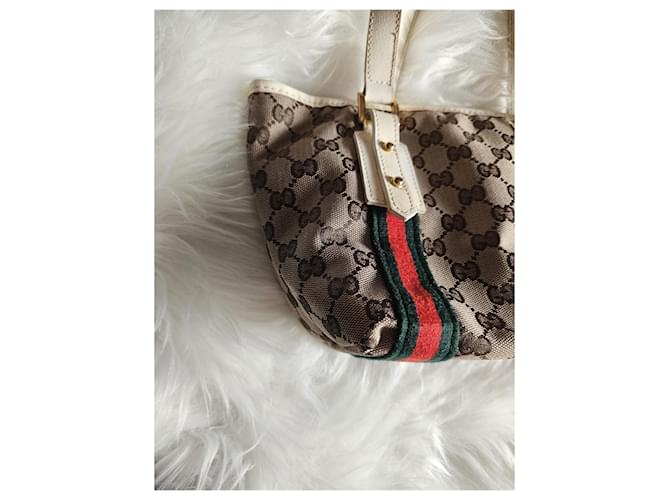 Mini Borsa Gucci GG Monogram in canvas con strisce Web Marrone Bianco Rosso Verde - vista 5