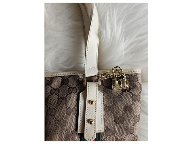 Mini Borsa Gucci GG Monogram in canvas con strisce Web Marrone Bianco Rosso Verde - vista 6