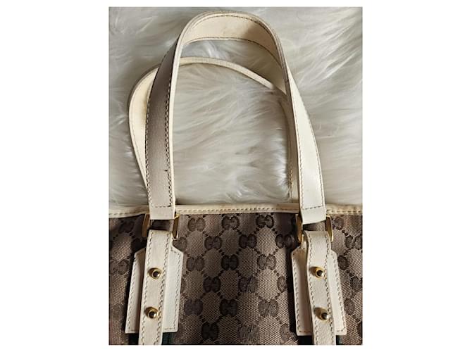 Mini Borsa Gucci GG Monogram in canvas con strisce Web Marrone Bianco Rosso Verde - vista 7