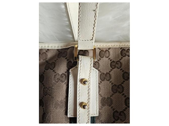 Mini Borsa Gucci GG Monogram in canvas con strisce Web Marrone Bianco Rosso Verde - vista 8