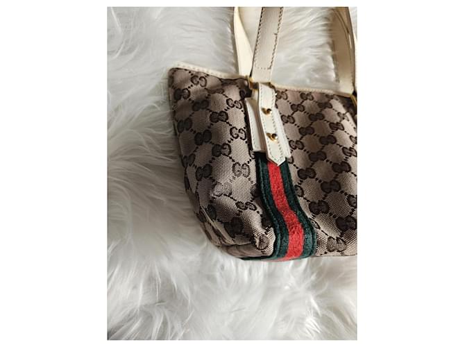 Mini Borsa Gucci GG Monogram in canvas con strisce Web Marrone Bianco Rosso Verde - vista 9