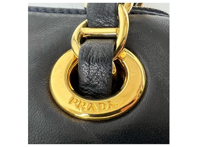 Borsa a tracolla Prada in pelle blu navy scuro Bianco - vista 7