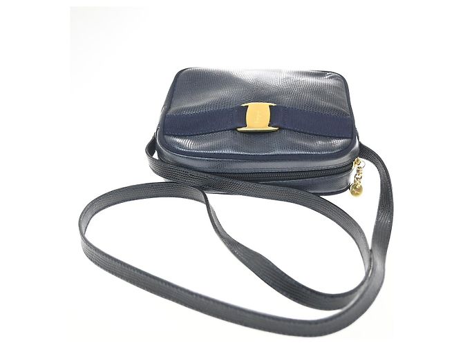 Salvatore Ferragamo Vara Bow camera Leather Blu navy - vista 7