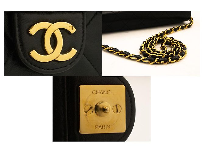 Chanel Vintage Mini Full Flap in pelle d'agnello matelassé Nero - vista 7