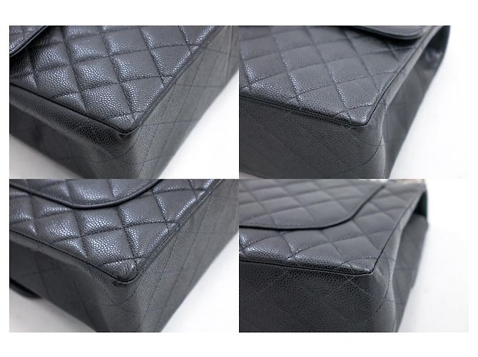 Chanel Vintage Classic Single Flap Quilted Caviar Jumbo 30 x 20 x 10 Nero - vista 6
