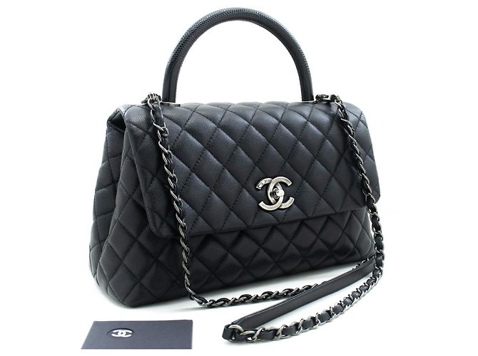 Chanel Top Handle Flap Quilted Caviar Leather Nero - vista 3