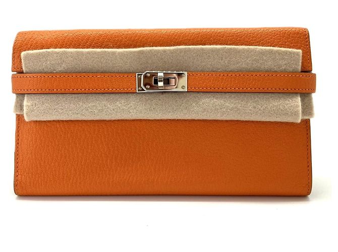Hermès Cartera larga Hermes Kelly en piel Chevre Orange Naranja - vista 3
