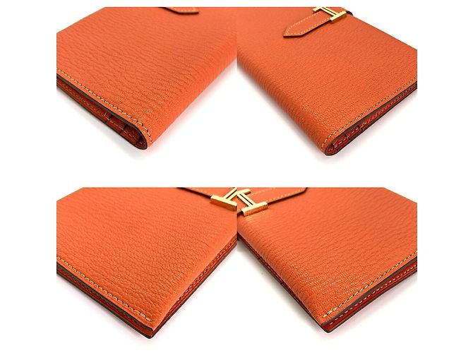 Hermès Cartera larga Hermes Bearn Classic Chevre Orange Naranja - vista 3