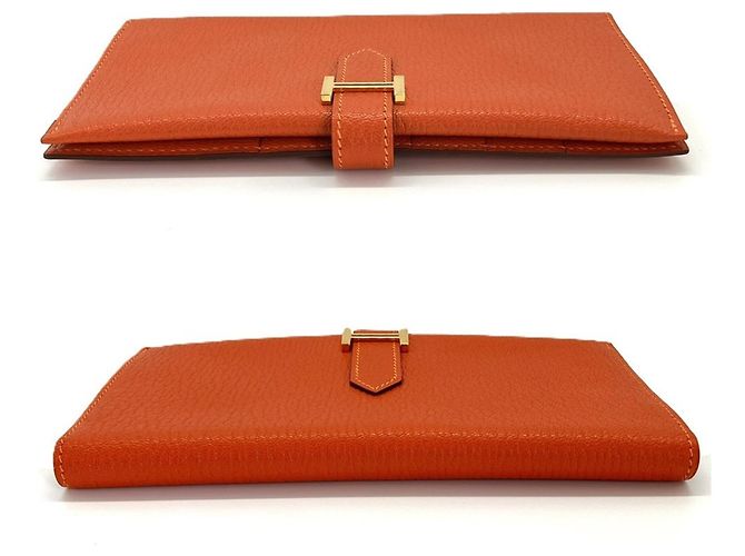 Hermès Cartera larga Hermes Bearn Classic Chevre Orange Naranja - vista 4