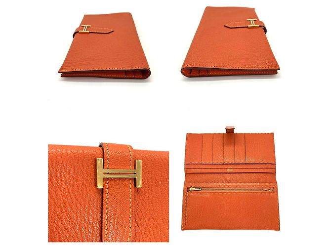Hermès Cartera larga Hermes Bearn Classic Chevre Orange Naranja - vista 5