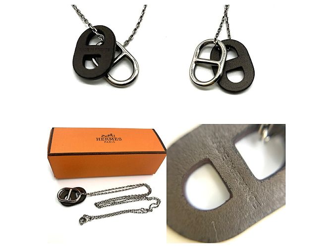Hermès Collana Hermes Au Maillon Chaine d'Ancre Marrone - vista 4