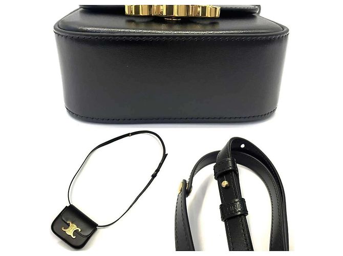 Céline Borsa a tracolla Mini Claude Triomphe in pelle nera Celine Nero - vista 4