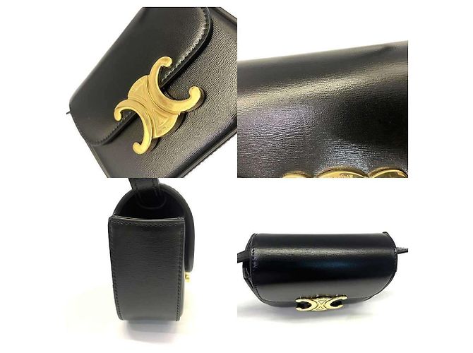 Céline Borsa a tracolla Mini Claude Triomphe in pelle nera Celine Nero - vista 5