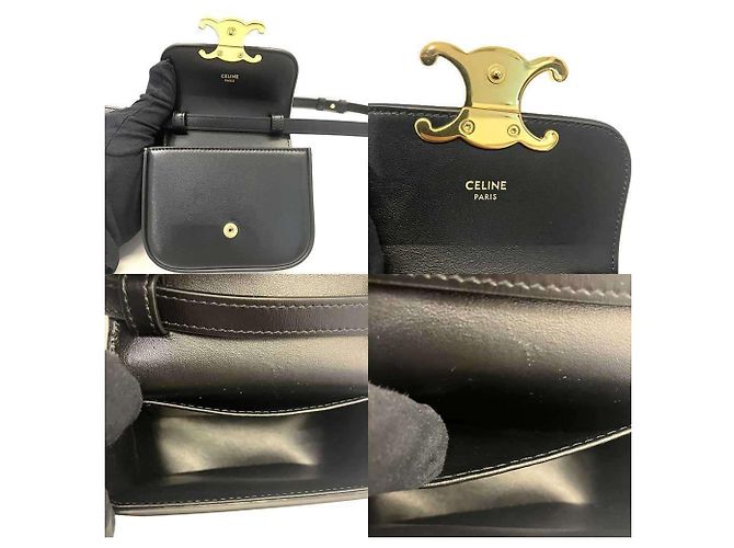 Céline Borsa a tracolla Mini Claude Triomphe in pelle nera Celine Nero - vista 6