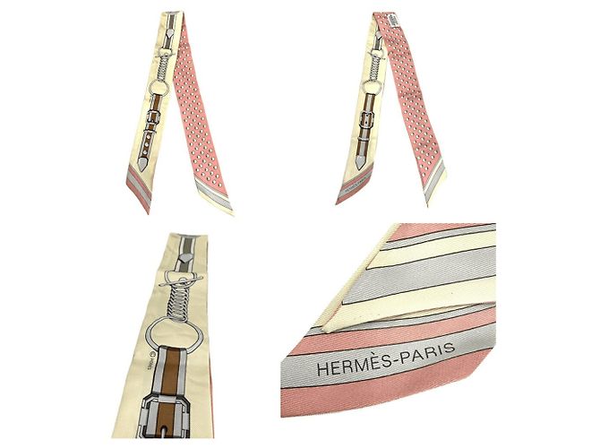 Hermès Foulard di seta Hermes Twilly Grand Turarara Rosa Giallo - vista 3