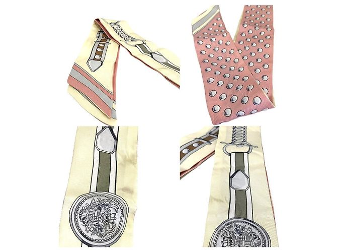 Hermès Foulard di seta Hermes Twilly Grand Turarara Rosa Giallo - vista 5