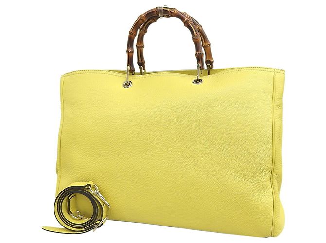 Borsa Tote Gucci Bamboo Shopper Large Giallo - vista 2