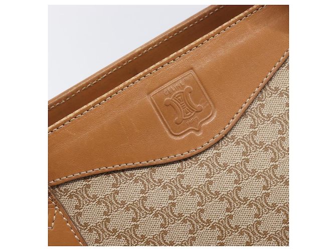 Céline Borsa a tracolla CELINE Macadam Canvas PVC Beige Gold Auth 197804 D'oro - vista 17