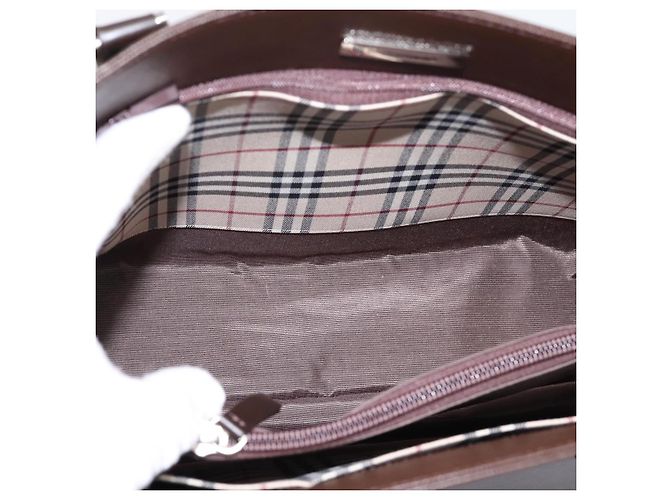 Borsa a mano BURBERRY in pelle marrone argento Auth BA15380A - vista 11