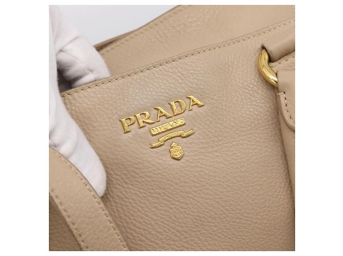 Borsa PRADA Vittero Dino Leather 2way Beige Gold Auth 199142V D'oro - vista 20