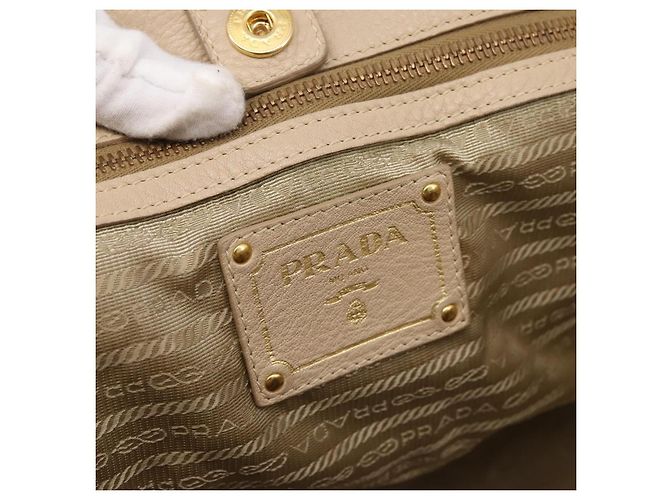 Borsa PRADA Vittero Dino Leather 2way Beige Gold Auth 199142V D'oro - vista 21