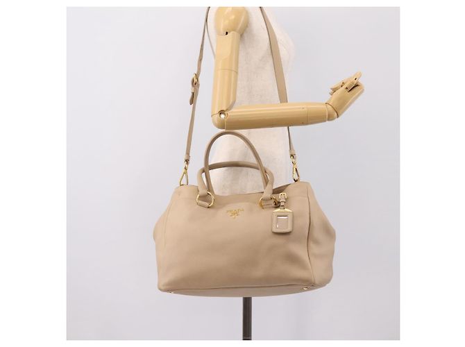 Borsa PRADA Vittero Dino Leather 2way Beige Gold Auth 199142V D'oro - vista 28