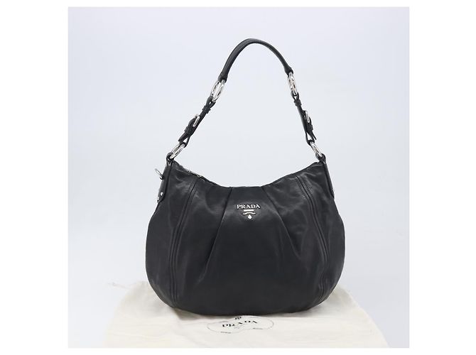 Borsa a tracolla PRADA in pelle nera argento Auth yk20841SAV Nero - vista 12