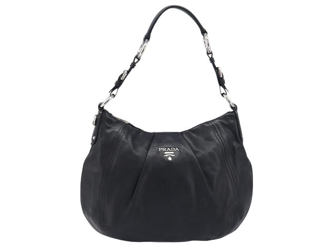 Borsa a tracolla PRADA in pelle nera argento Auth yk20841SAV Nero - vista 13