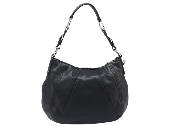 Borsa a tracolla PRADA in pelle nera argento Auth yk20841SAV Nero - vista 2