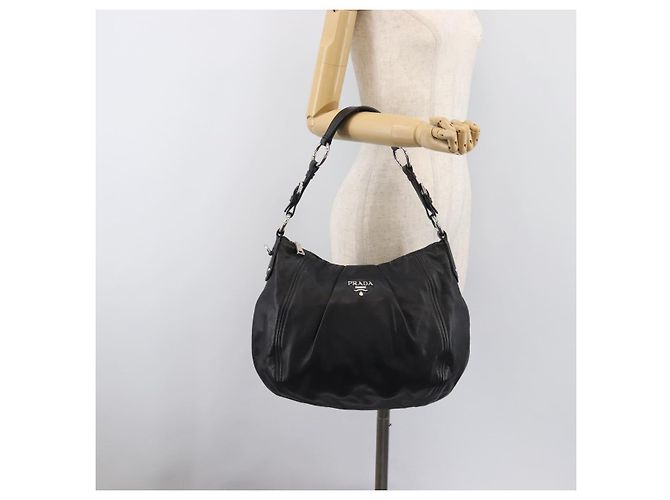 Borsa a tracolla PRADA in pelle nera argento Auth yk20841SAV Nero - vista 25