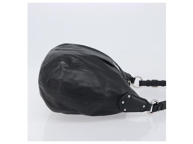 Borsa a tracolla PRADA in pelle nera argento Auth yk20841SAV Nero - vista 3