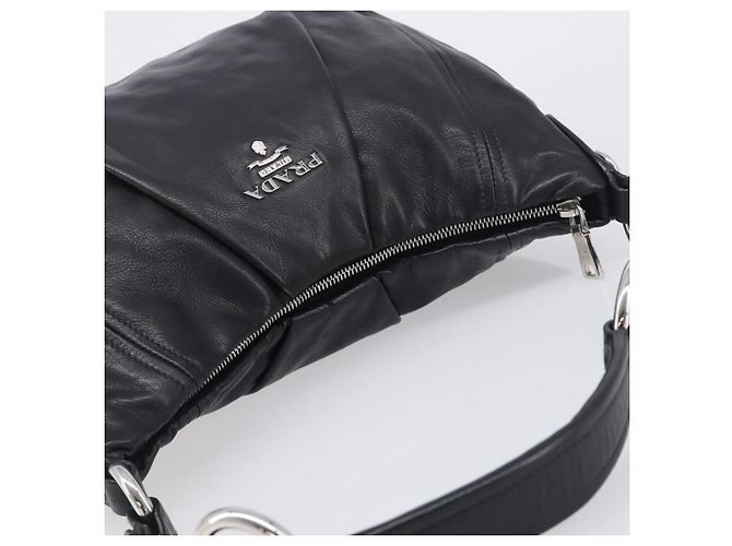 Borsa a tracolla PRADA in pelle nera argento Auth yk20841SAV Nero - vista 6